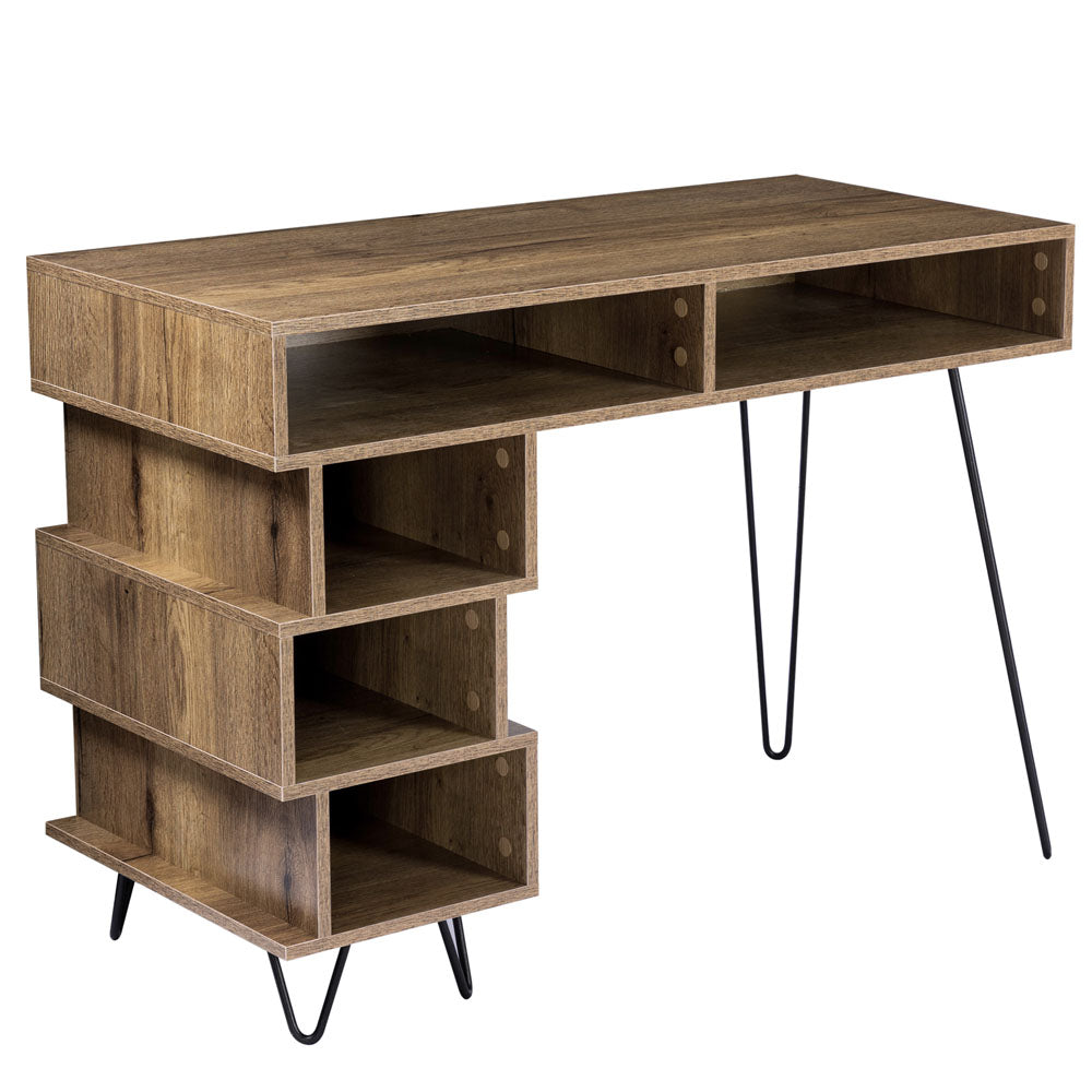 Geometry Desk with 2 Drawers & V-Shaped Iron Legs (Brown)