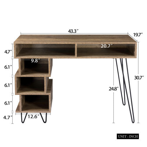 Geometry Desk with 2 Drawers & V-Shaped Iron Legs (Brown)