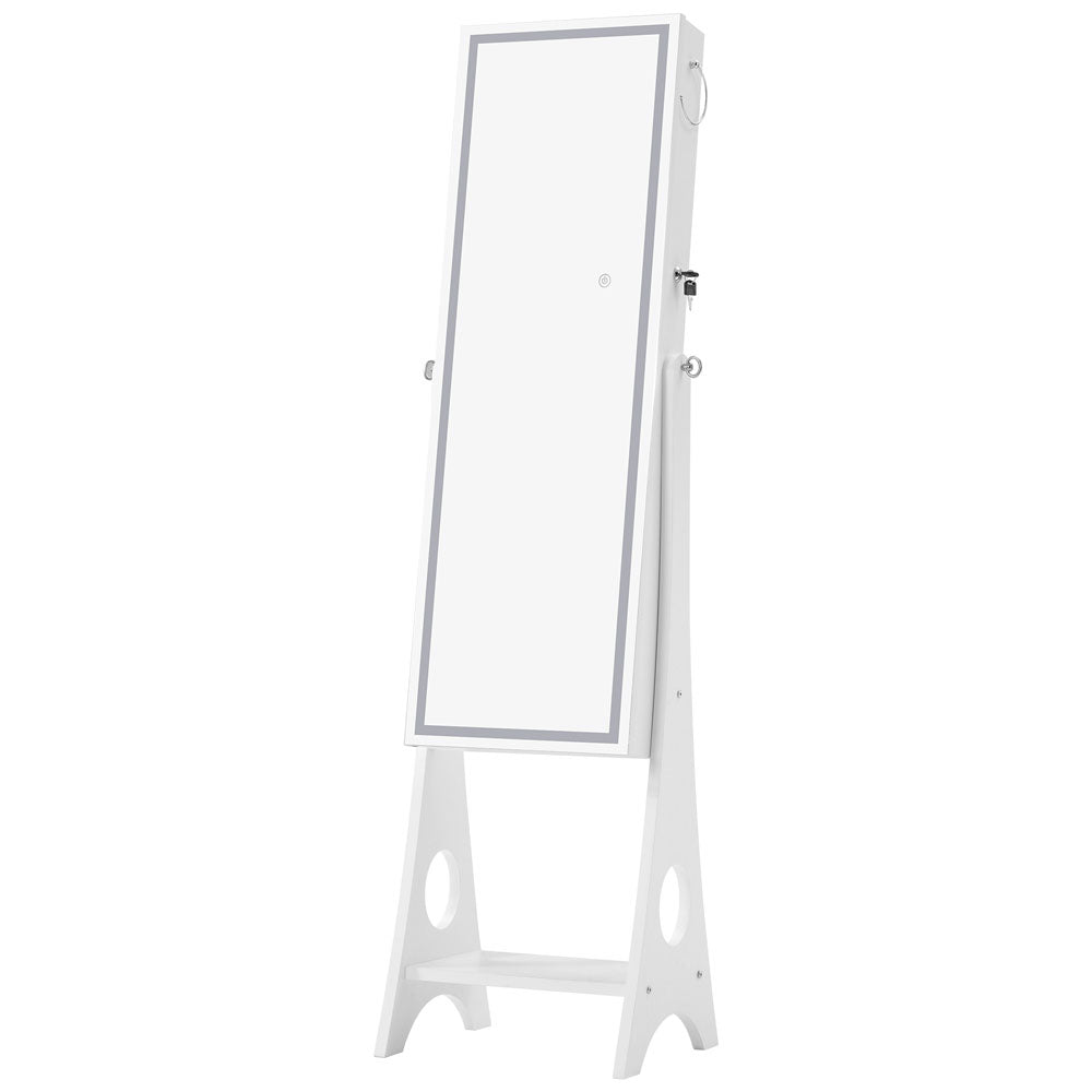 Fashion Mirror with Jewelry Cabinet & LED Lights (White)