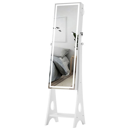 Fashion Mirror with Jewelry Cabinet & LED Lights (White)