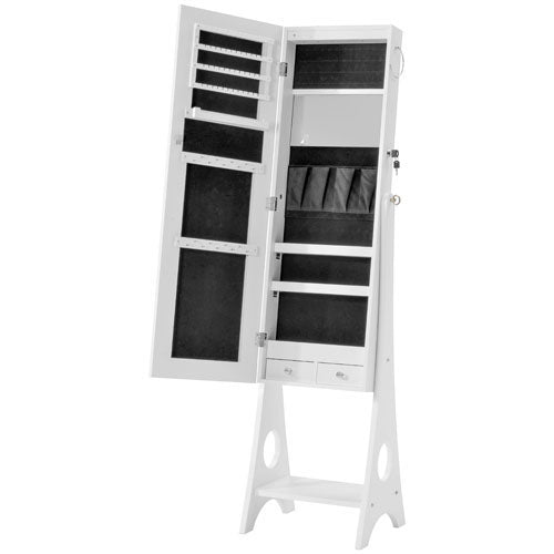 Fashion Mirror with Jewelry Cabinet & LED Lights (White)