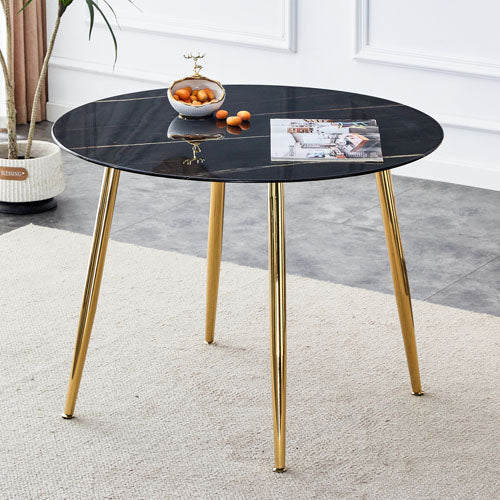 Modern Minimalist Round Marble Coffee Table w/ Gold Legs 40"