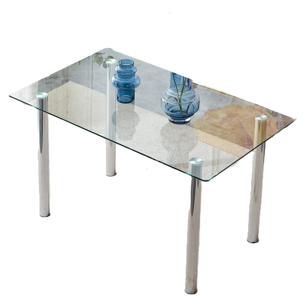 Minimalist Rectangular Glass Desktop with Silver Metal Legs