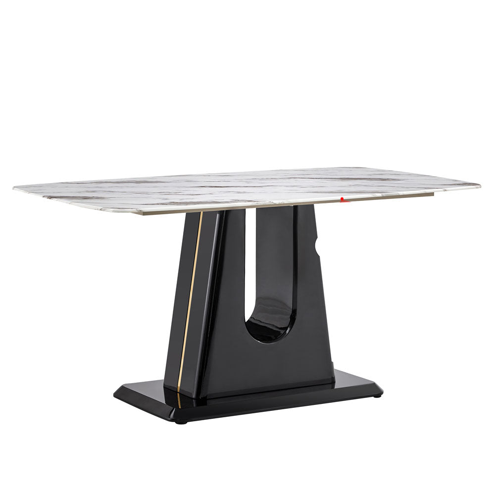 Modern Dining Glass White Marble Tabletop with Gold Accent