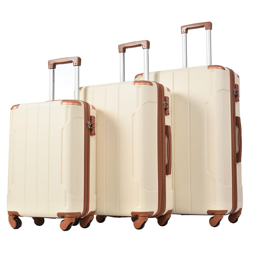 Lightweight Spinner Luggage Set w/ TSA Lock 3pc (Brown/Whte)