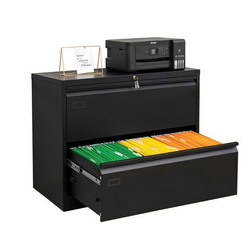 2 Drawer Lateral Metal Filing Cabinet (Black)