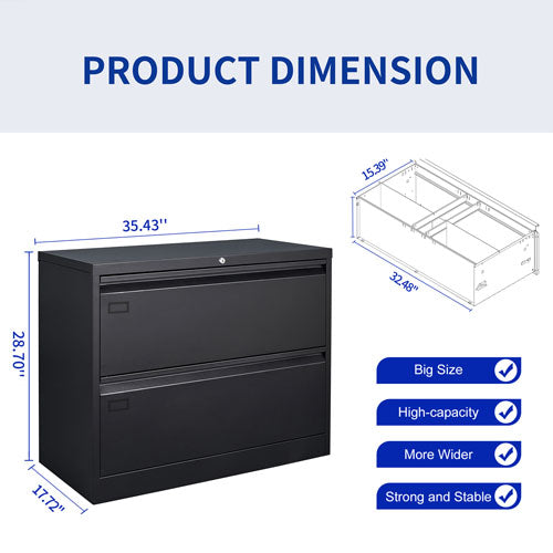 2 Drawer Lateral Metal Filing Cabinet (Black)