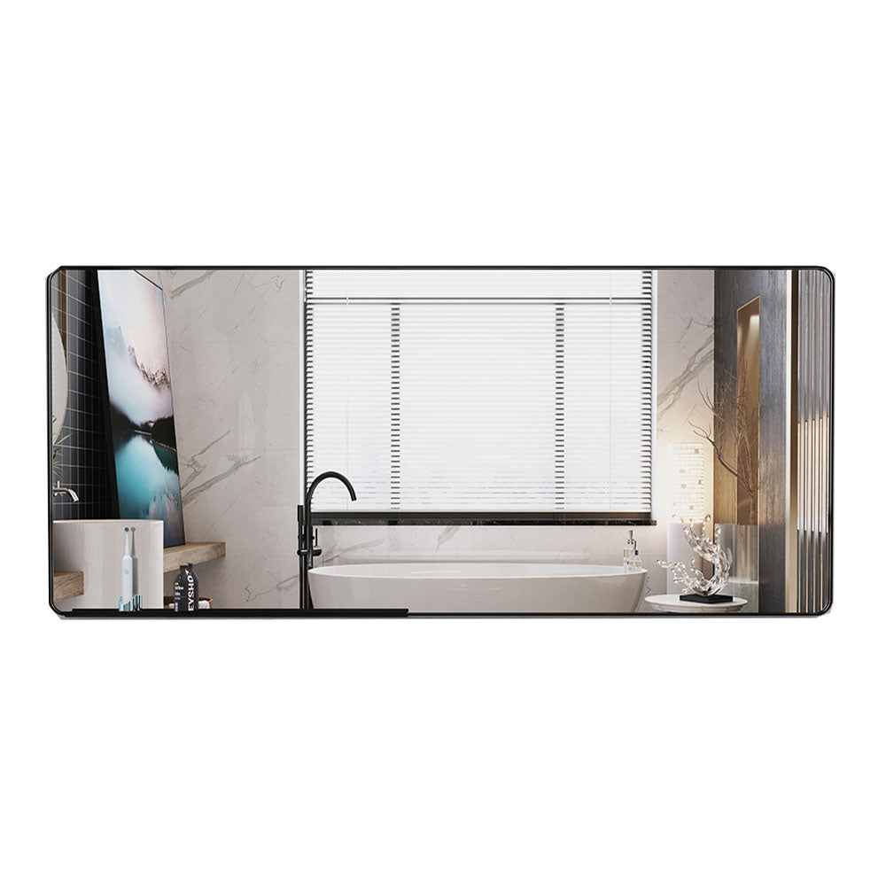 Oversized Mirror with Mobile Tray & Black Frame (72x32")