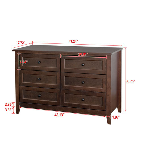 6 Drawers Wood Accent Stylish Dresser Chest (Auburn)