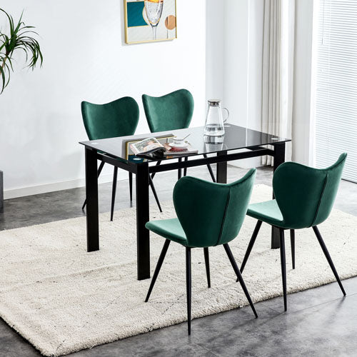 Dark Green Velvet Dining Chair with Metal Legs (Set of 2)