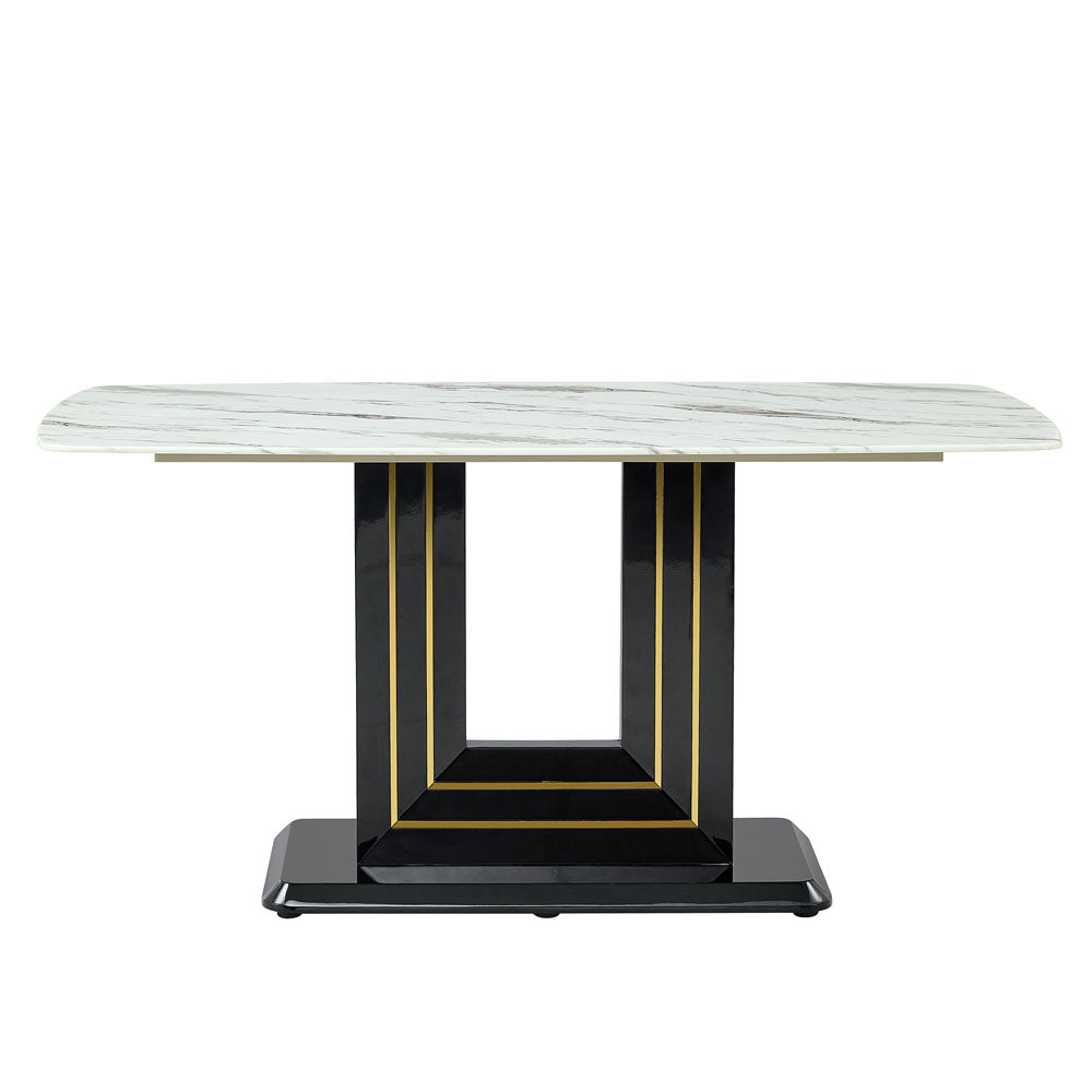 Modern Dining Marbled Tabletop with Black U-Shape Legs