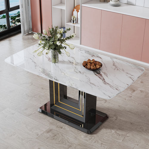 Modern Dining Marbled Tabletop with Black U-Shape Legs