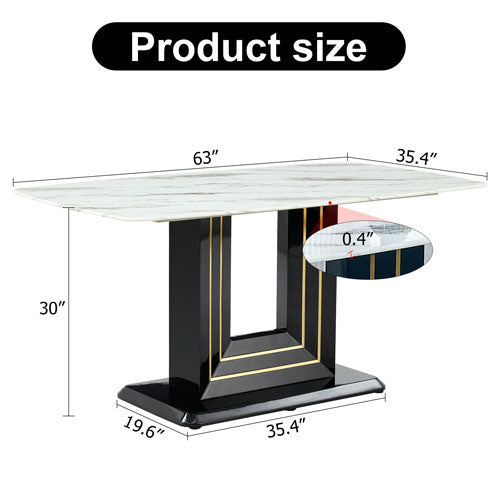 Modern Dining Marbled Tabletop with Black U-Shape Legs