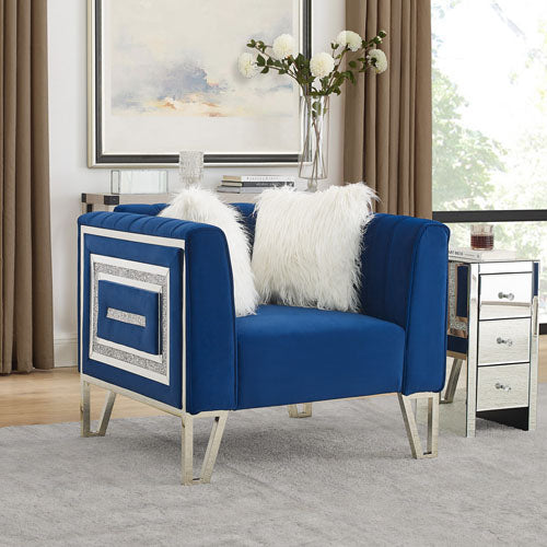 Sofa Chair with Mirrored Side Trim & Faux Diamonds (Blue)