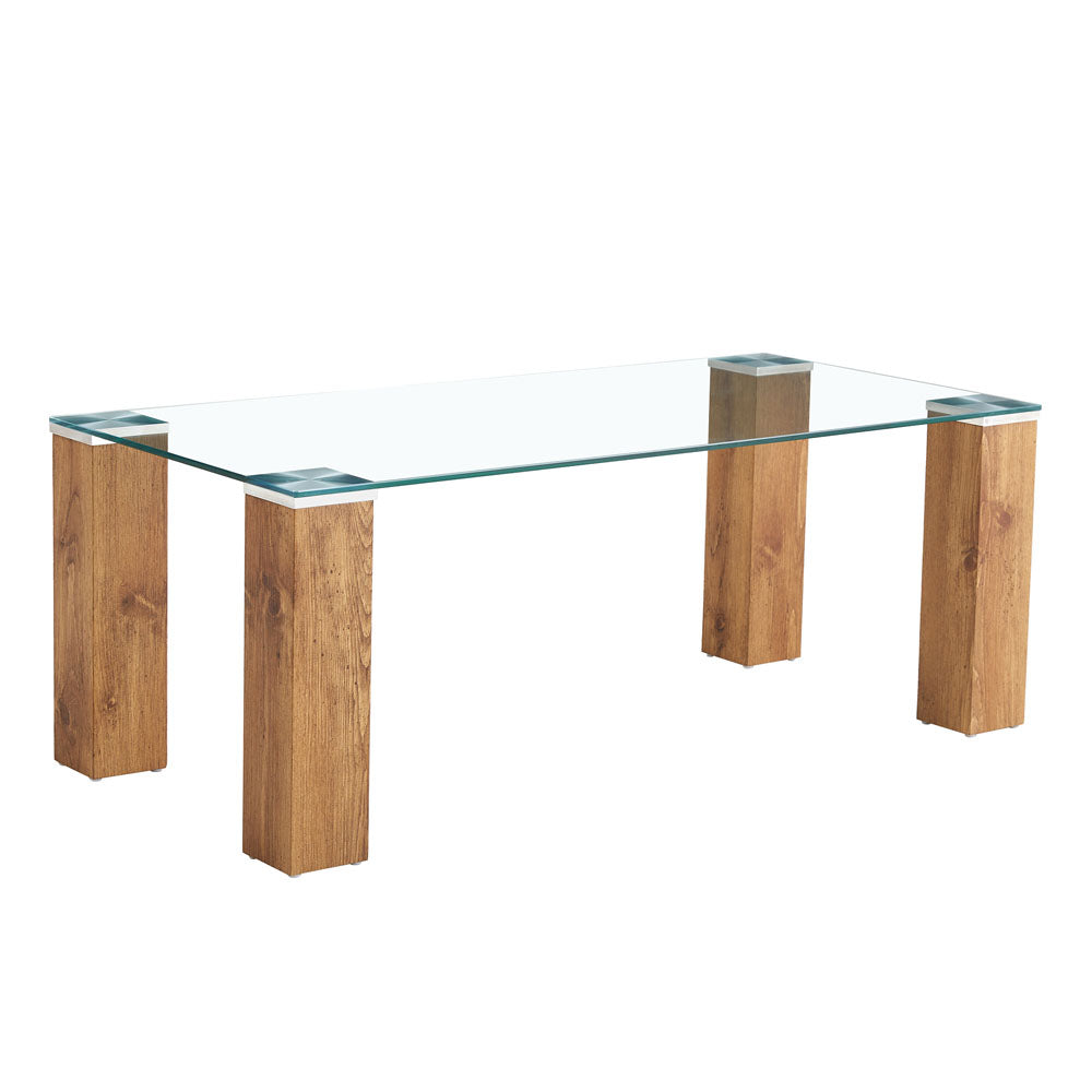 Transparent Glass-Top Rectangular Coffee Table w/ MDF Legs