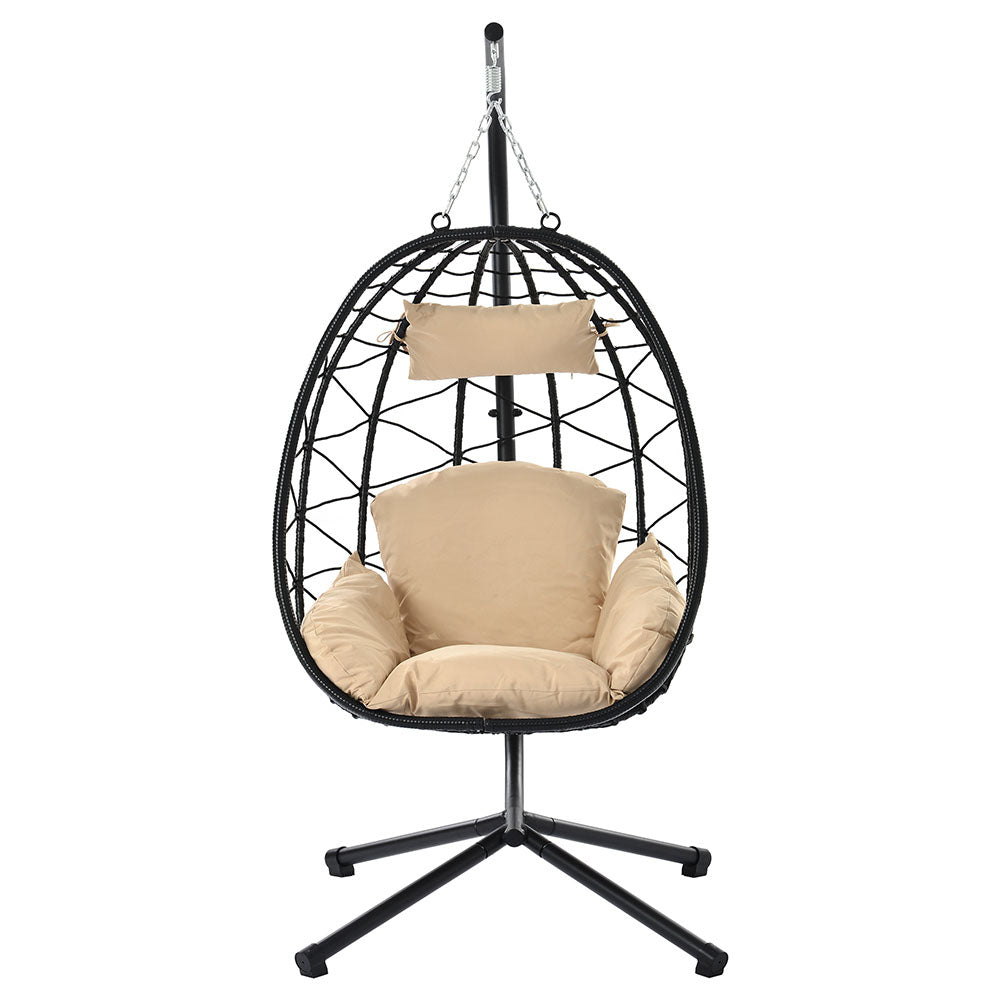 Wicker Hanging Egg Chair with Stand (Beige)