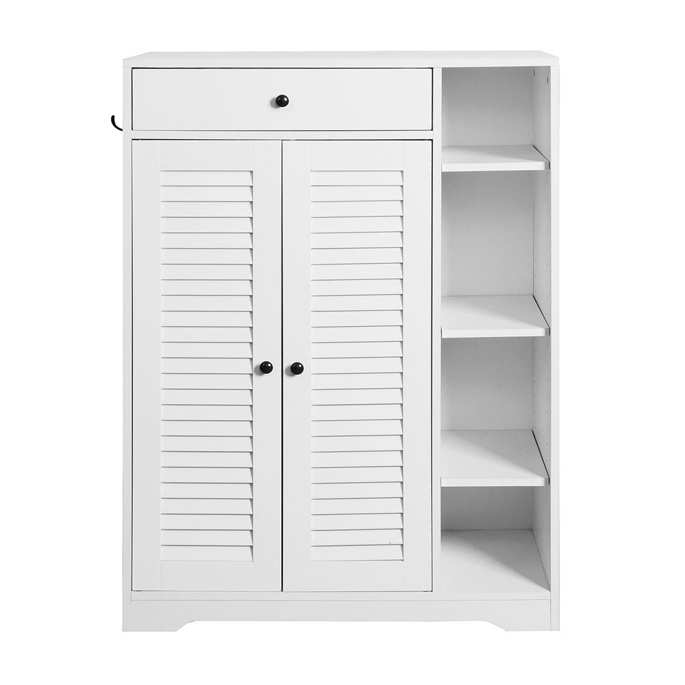 Freestanding Shoe Rack with 2 Shutter Door (White)