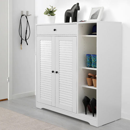 Freestanding Shoe Rack with 2 Shutter Door (White)