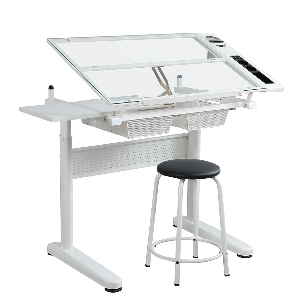 Adjustable Drafting Table w/ Stool & 2 Metal Drawers