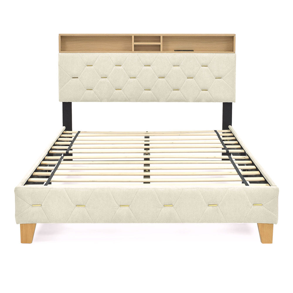 12 Slats Queen-Sized Bedframe with Upholstered Headboard