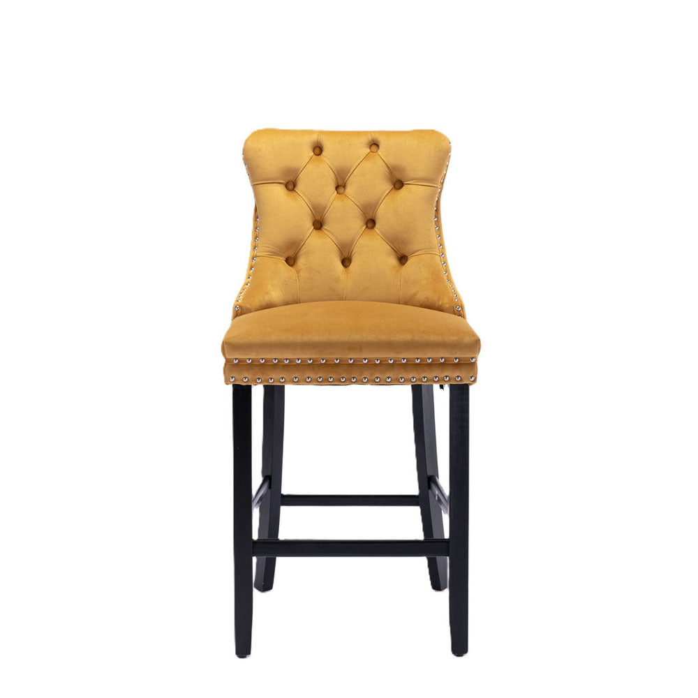 Tufted Velvet Bar Stool w/ Wooden Legs 2pcs