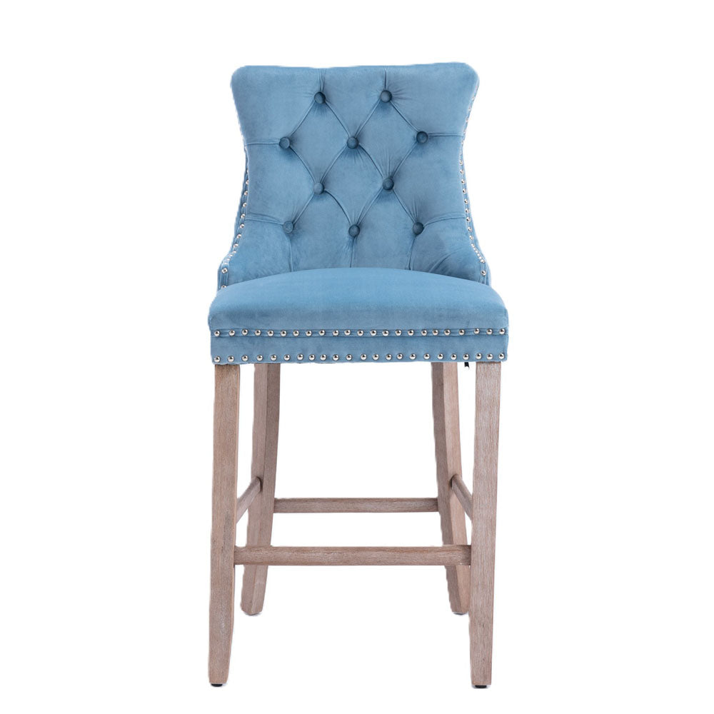 Tufted Velvet Bar Stool w/ Wooden Legs 2pcs