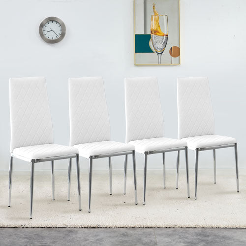 Checkered Armless High Back Padded Dining Chairs 4pc (White)