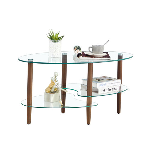 3 Layered Transparent Glass Oval Modern Coffee Table (Brown)