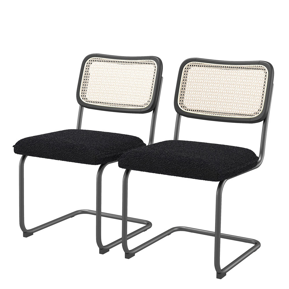 Teddy Velvet Dining Chair with Sponge Rattan 2pcs (Black)