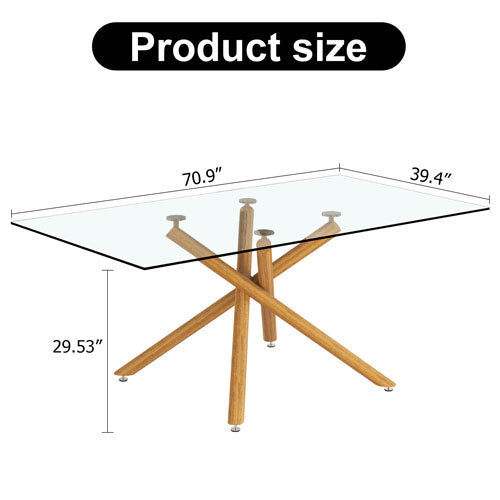 6-8 Seater Dining Table with Glass Top & Single Metal Legs