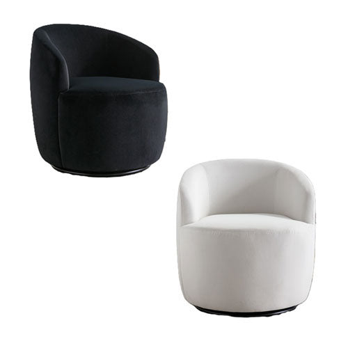 Velvet Swivel Barrel Chair with Black Metal Ring