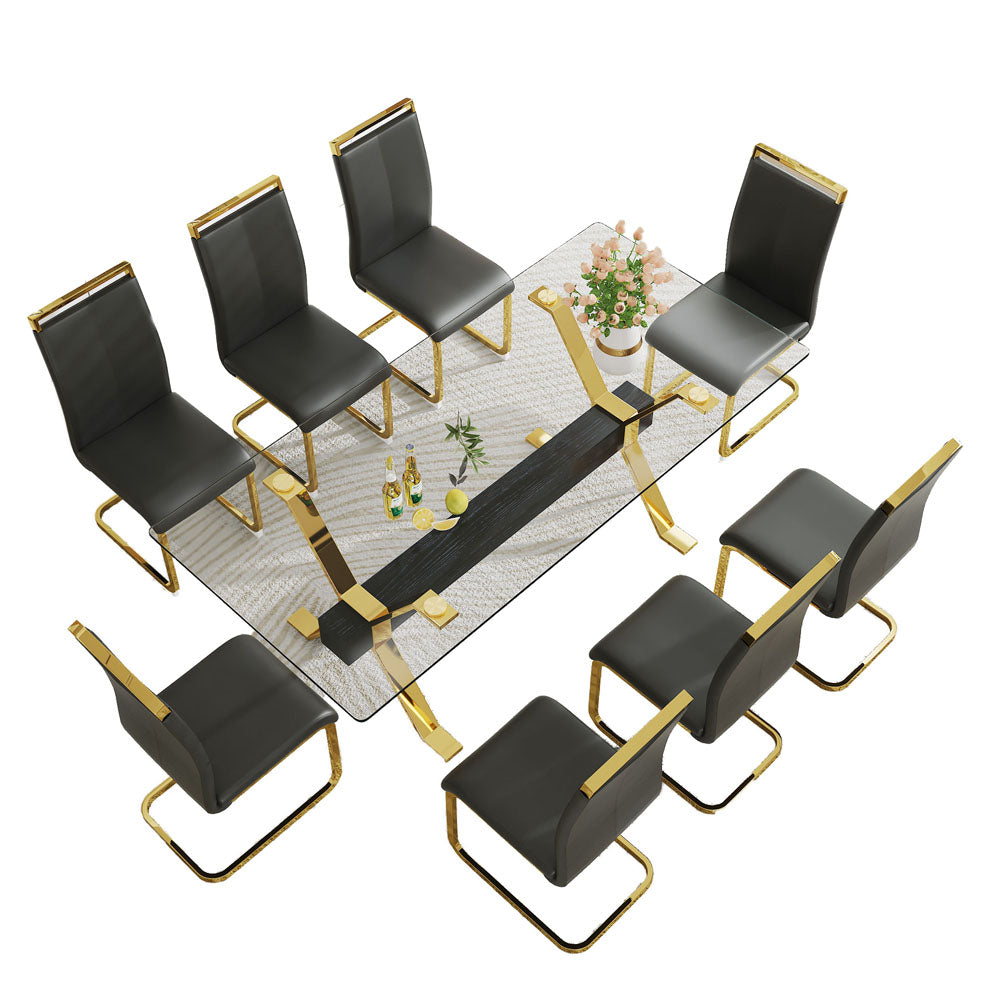 Modern Tempered Glass Table & 8 Dining Chair