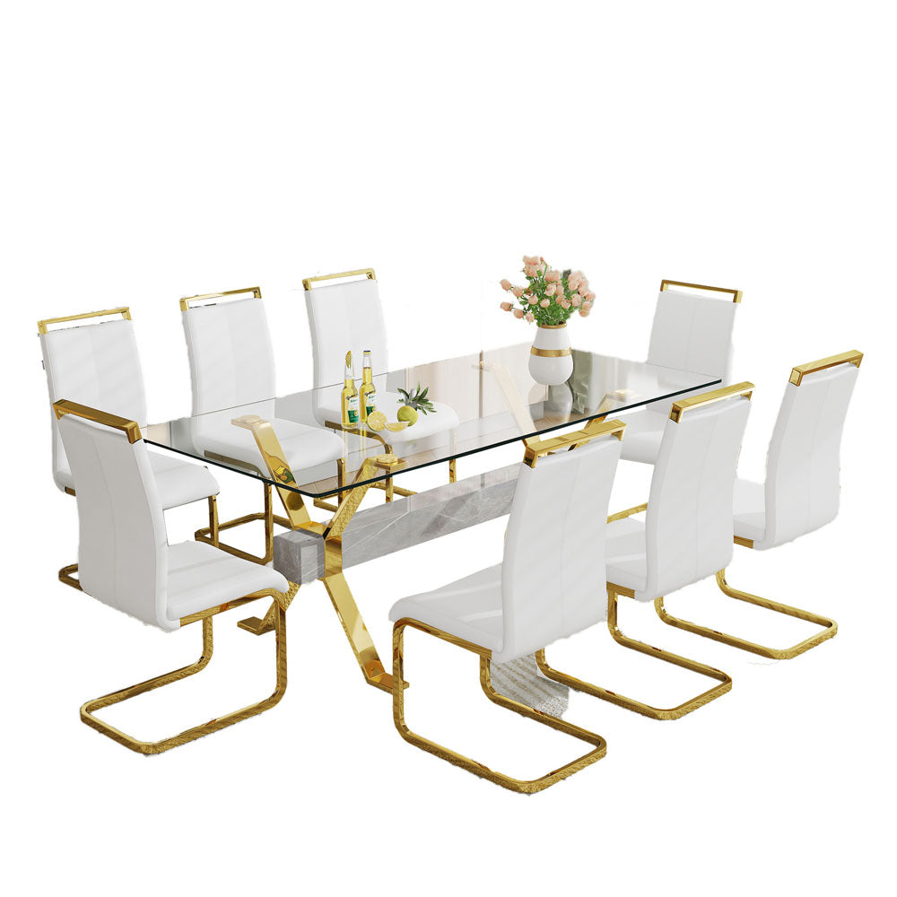 Modern Tempered Glass Table & 8 Dining Chair