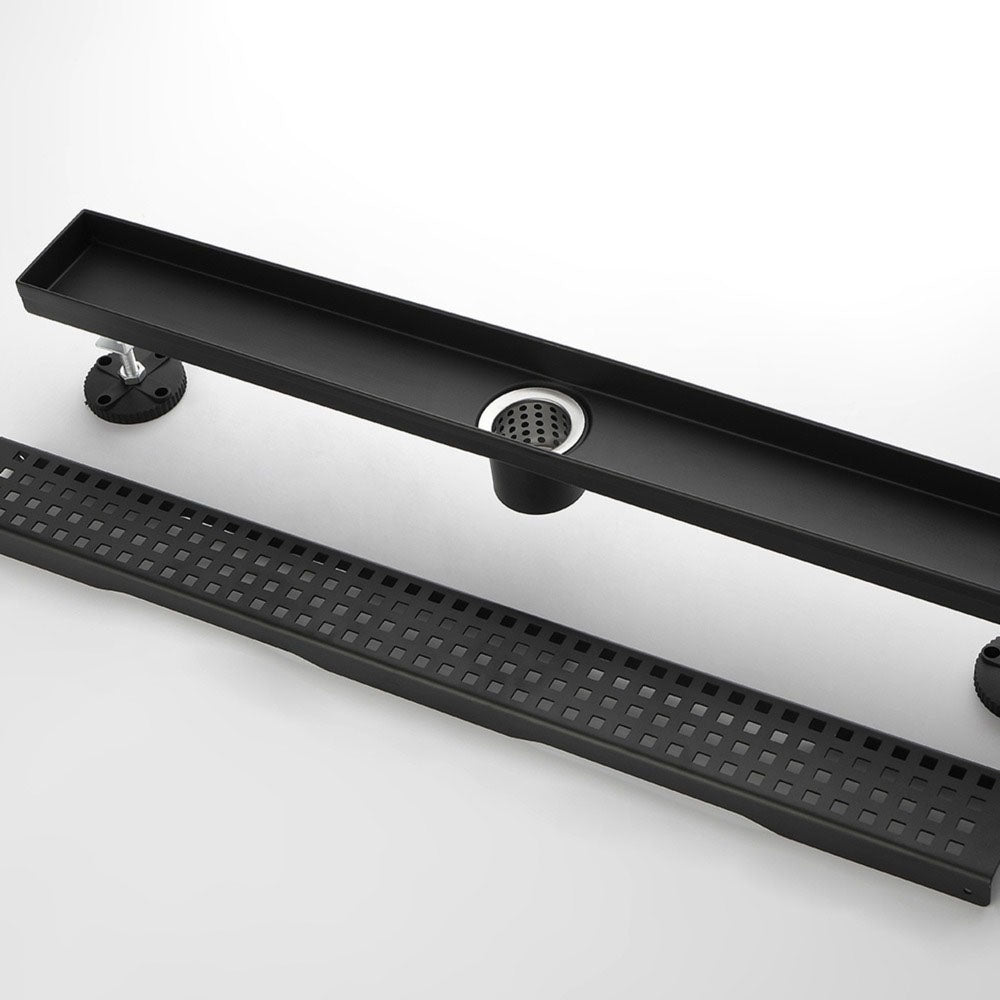 Linear Shower Drain with Removable Quadrato Grate (Black)