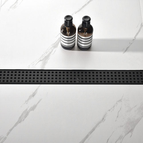 Linear Shower Drain with Removable Quadrato Grate (Black)