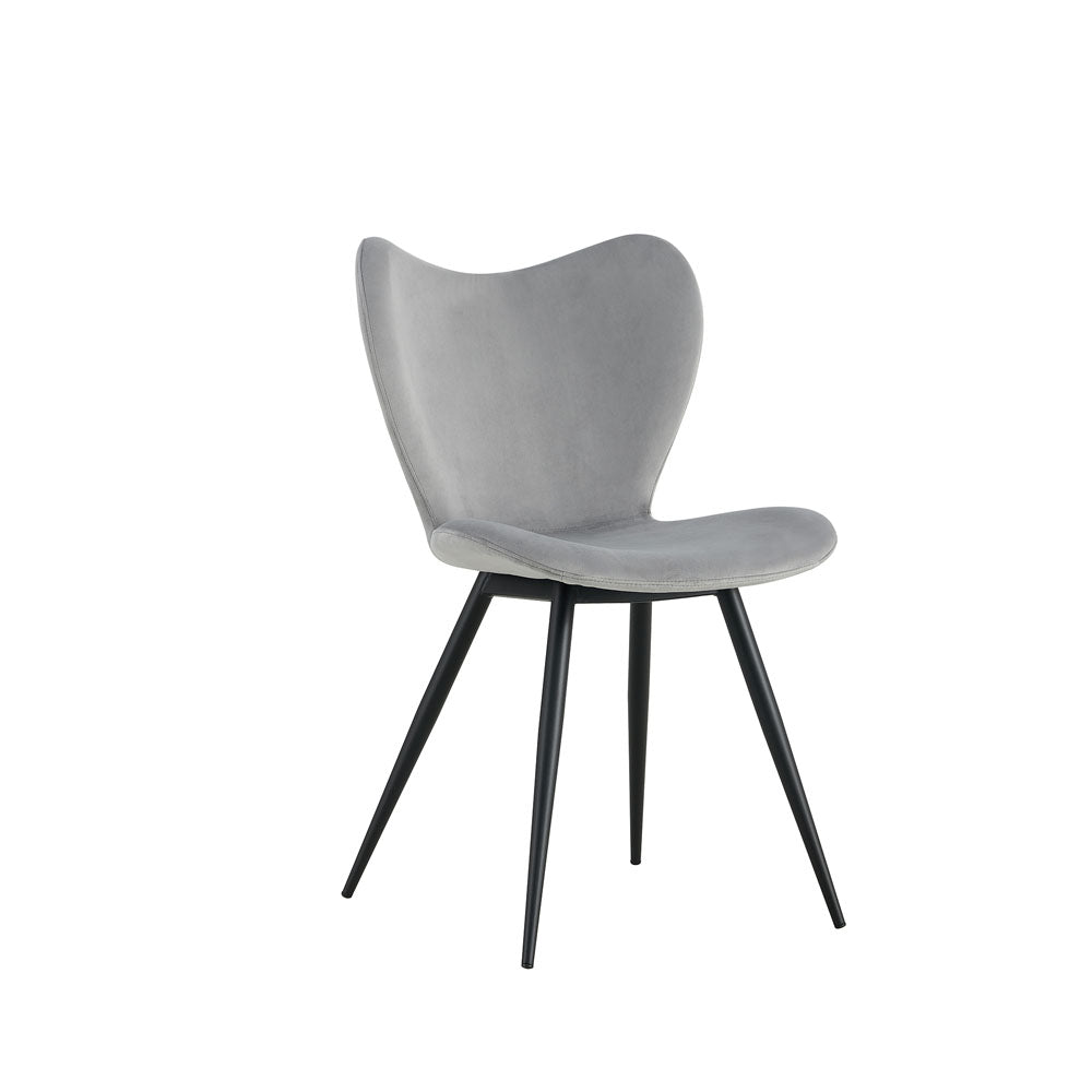 Grey Velvet Upholstered Dining Chair with Metal Legs 2pcs