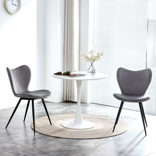 Grey Velvet Upholstered Dining Chair with Metal Legs 2pcs