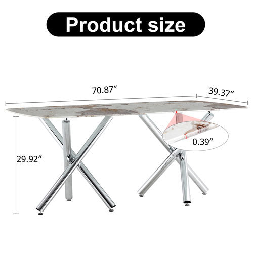 6-8 Seater Table with White Marble Top & Silver Metal Legs