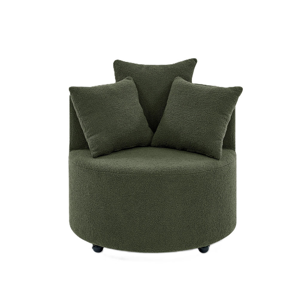 Teddy Fabric Accent Sofa Chair with 3 Pillows (Green)