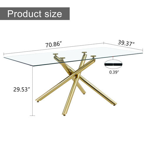 6-8 Seater with Glass Top & Golden Plated Single Legs