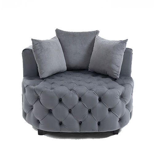 Tufted Upholstered Classical Barrel Chair w/ Pillows