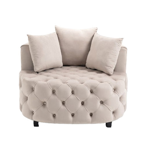 Tufted Upholstered Classical Barrel Chair w/ Pillows