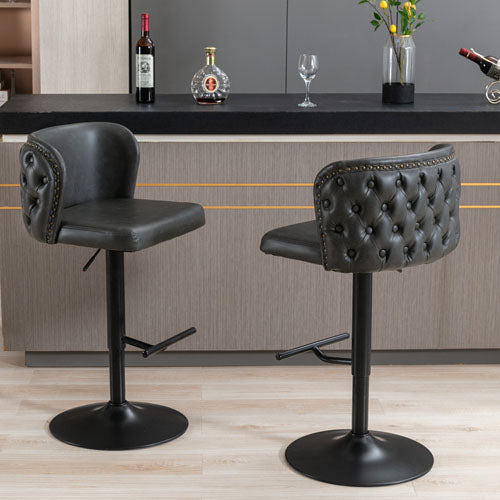 Upholstered Whole Back Tufted PU Bar Stools 2pcs (Black)