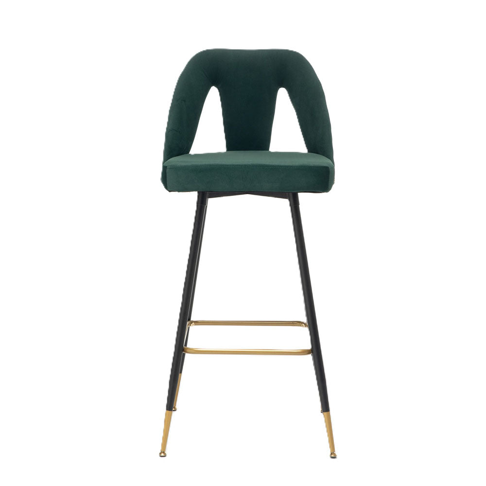 Gold Accent Swivel Velvet Bar Stools 2pc (Green)