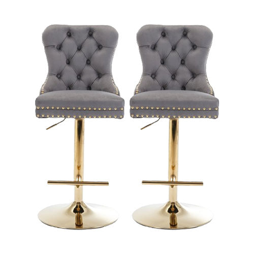 Adjustable Tufted Velvet Armless Bar Stools 2pcs