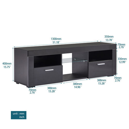 Modern TV High Gloss Organizing Cabinet w/ LED Light (Black)