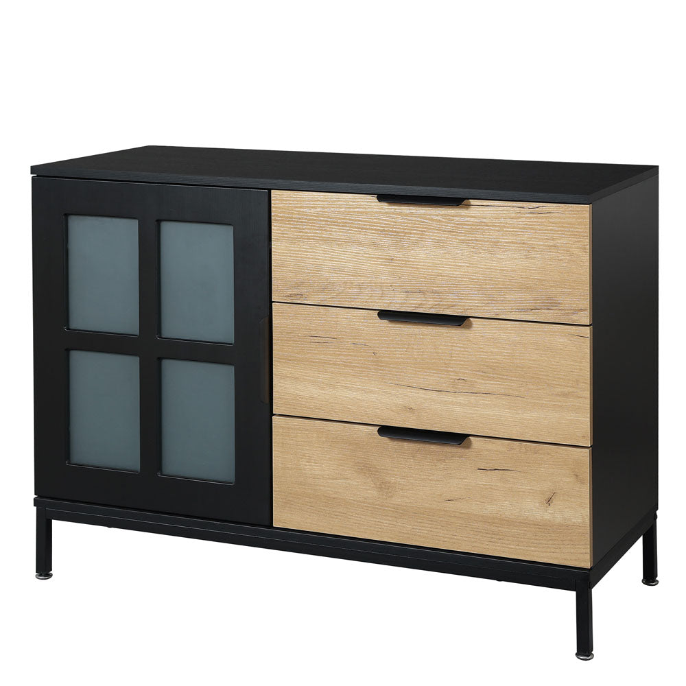 Dresser Cabinet with Glass Door & 3 Drawers (Black+Brown)