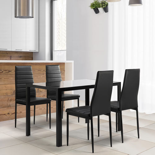 4-Seater Glass Dining Table & Chair Set (Black)