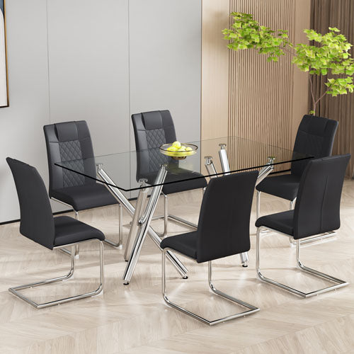 Grid High Back Dining Chair w/ Metal Base 6pc (Black/Silver)