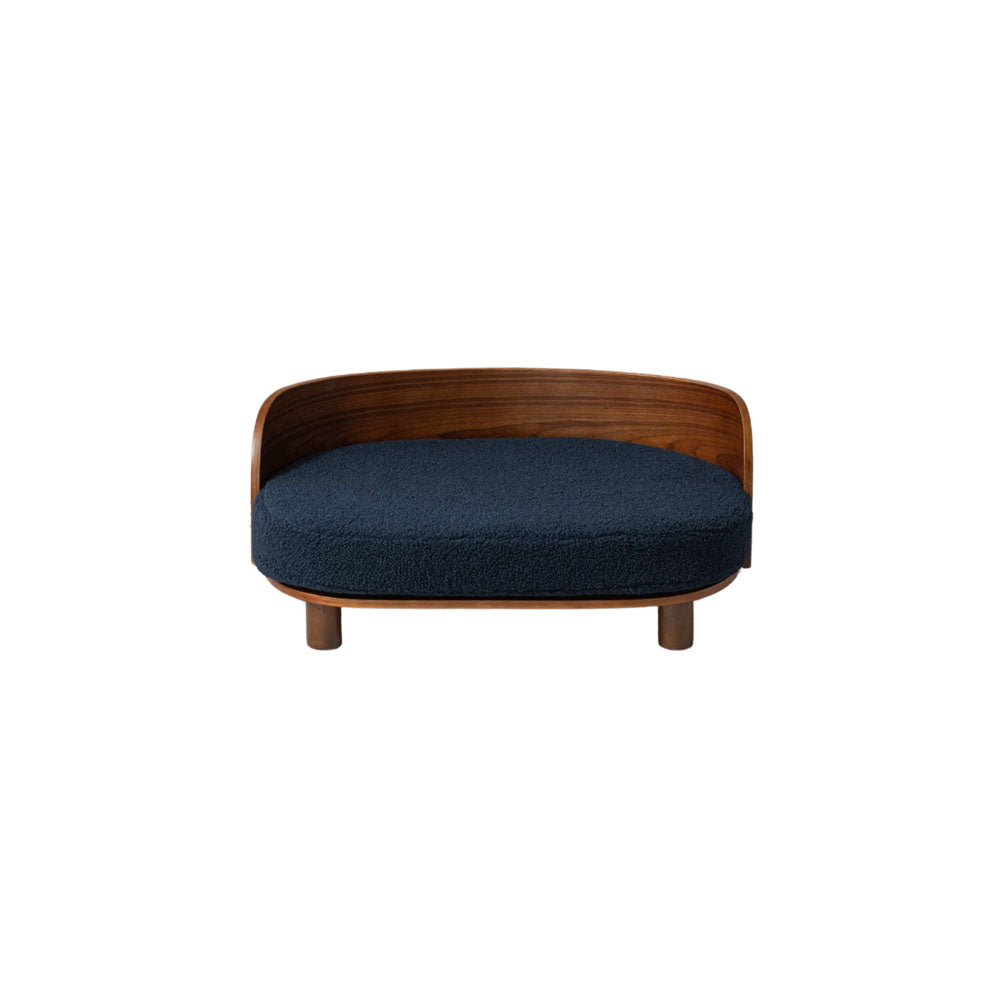 Scandinavian Walnut Wood Elevated Dog Bed (Dark Blue)